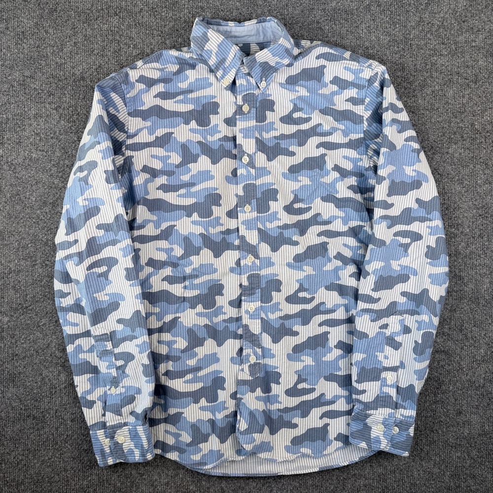 Brooks Brothers Oxford Shirt Mens M Blue Camo Striped Long Sleeve Button Up